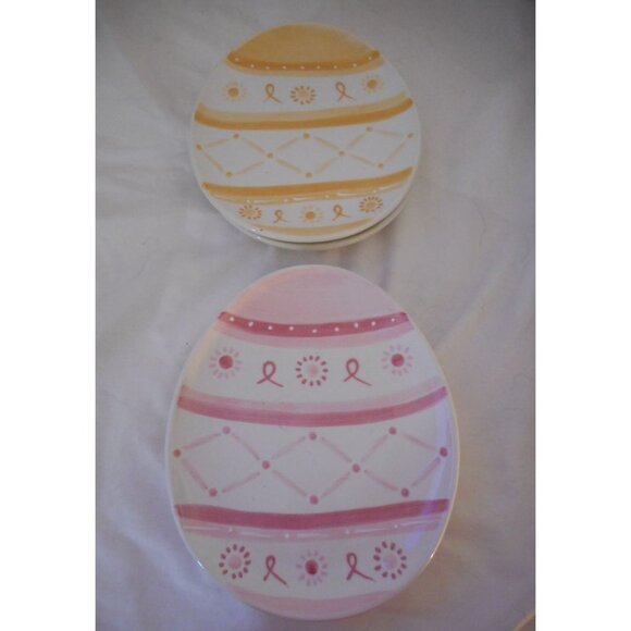 Pottery Barn Easter 8" Egg Plate 4Pc Set Pink Blue Green Yellow Spring Embossed - Picture 2 of 4